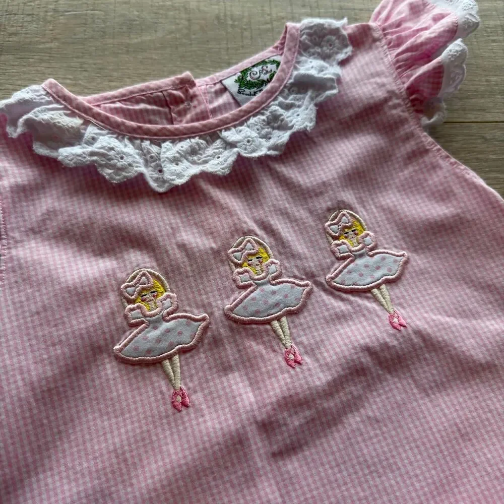 Smocked Threads Cecil & Lou Pink White Gingham Dress Girls 3T Ballerinas Preppy